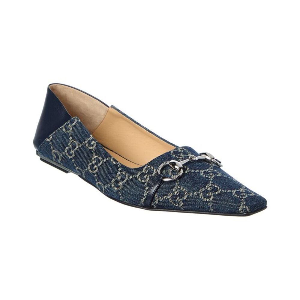 Gucci Vittoria Gg Denim & Leather Ballerina Flat, Blue